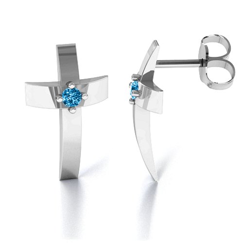 Classic Cross Earrings With Gemstone – Sterling Silver with Blue Topaz
