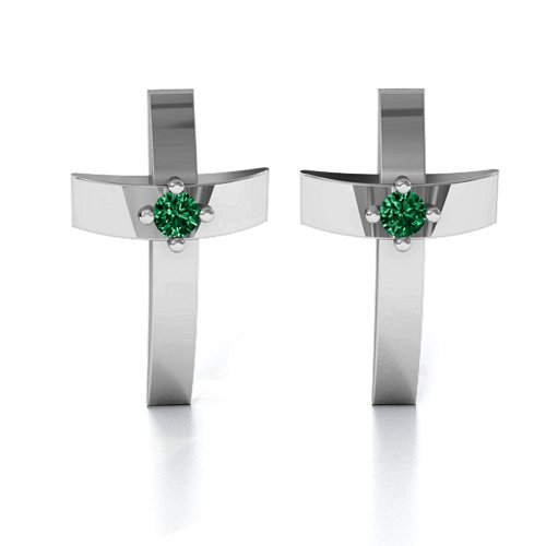 Classic Cross Earrings With Gemstone – Sterling Silver with Emerald