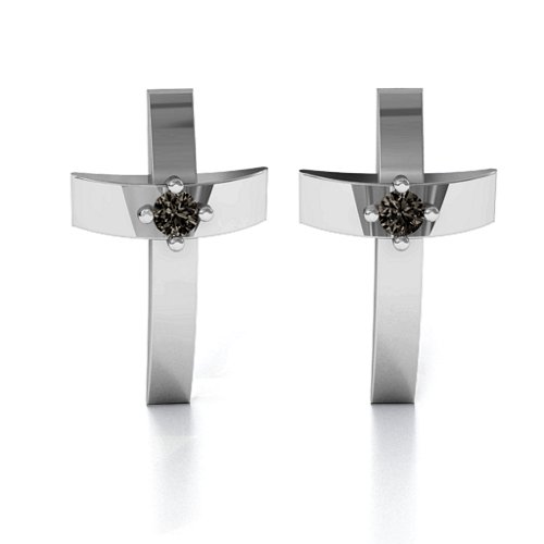 Classic Cross Earrings With Gemstone – Sterling Silver with Smokey Quartz