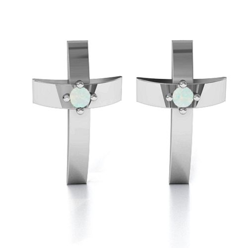 Classic Cross Earrings With Gemstone – Sterling Silver with Opal
