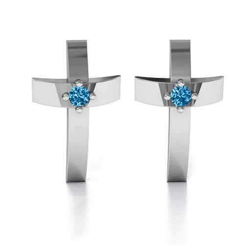 Classic Cross Earrings With Gemstone – Sterling Silver with Blue Topaz