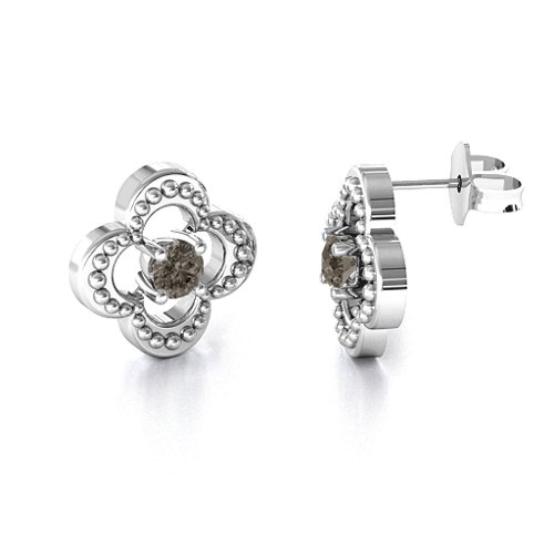 Shimmering Clover Earrings – Sterling Silver with Smokey Quartz