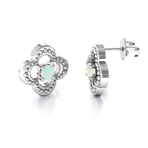 Shimmering Clover Earrings – Sterling Silver with Opal