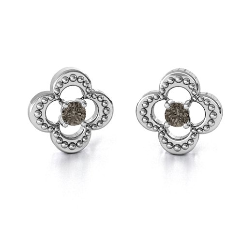 Shimmering Clover Earrings – Sterling Silver with Smokey Quartz