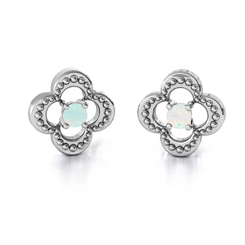 Shimmering Clover Earrings – Sterling Silver with Opal