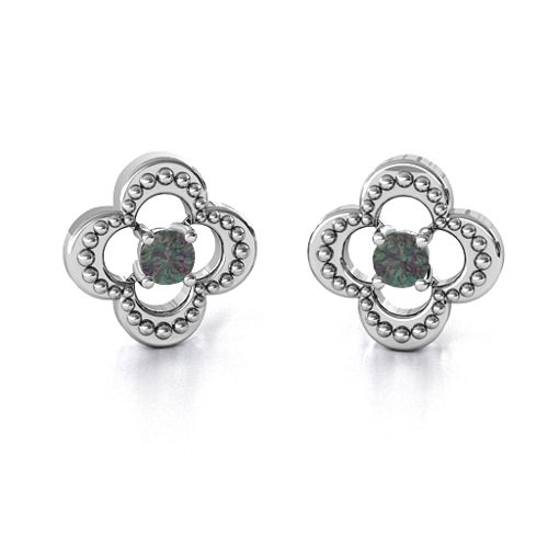 Shimmering Clover Earrings – Sterling Silver with Alexandrite