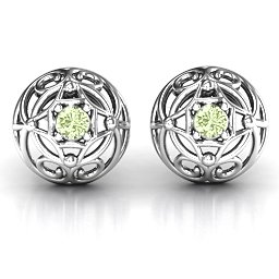 Elegant Filigree Dome Earrings in 925 Sterling Silver with Peridot