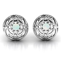 Elegant Filigree Dome Earrings in 925 Sterling Silver with Opal
