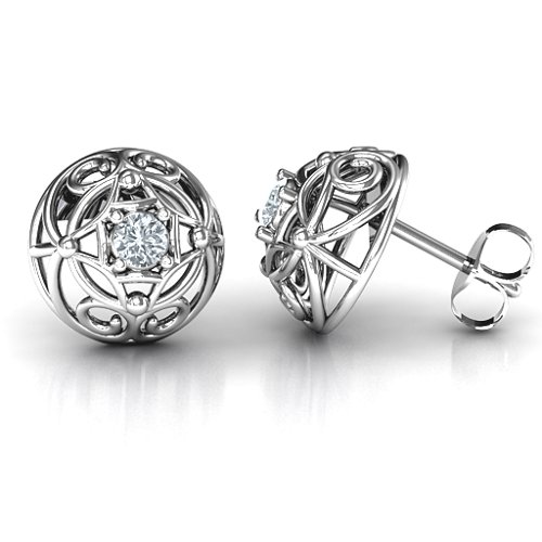 Elegant Filigree Dome Earrings – Sterling Silver with Cubic Zirconia