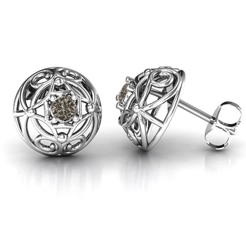 Elegant Filigree Dome Earrings – Sterling Silver with Smokey Quartz