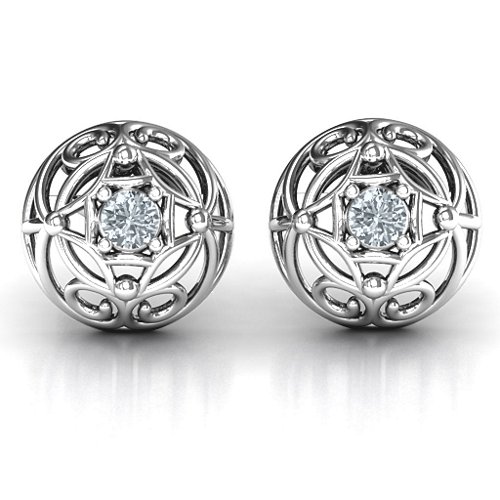 Elegant Filigree Dome Earrings – Sterling Silver with Cubic Zirconia