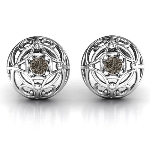 Elegant Filigree Dome Earrings – Sterling Silver with Smokey Quartz