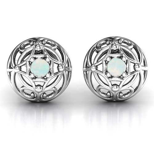 Elegant Filigree Dome Earrings – Sterling Silver with Opal