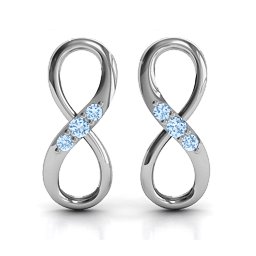 Three Stone Infinity Earrings in 925 Sterling Silver with Aquamarine
