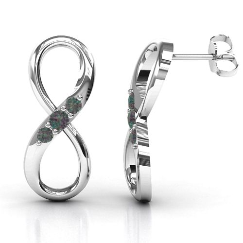 Three Stone Infinity Earrings – Sterling Silver with Alexandrite