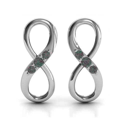 Three Stone Infinity Earrings – Sterling Silver with Alexandrite