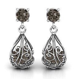 Elegant Drop Caged Earrings in 925 Sterling Silver with Smokey Quartz
