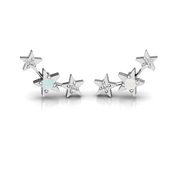 Twinkle Little Stars Earrings in 925 Sterling Silver with Opal and White Premium Zirconia