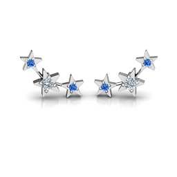 Twinkle Little Stars Earrings in 925 Sterling Silver with Cubic Zirconia and Fancy Blue Premium Zirconia