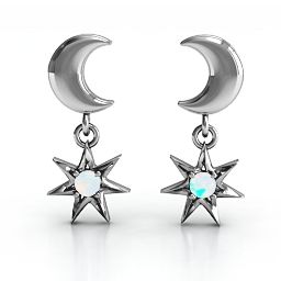 "Lights in the Night" Dangling Earrings in 925 Sterling Silver with Opal