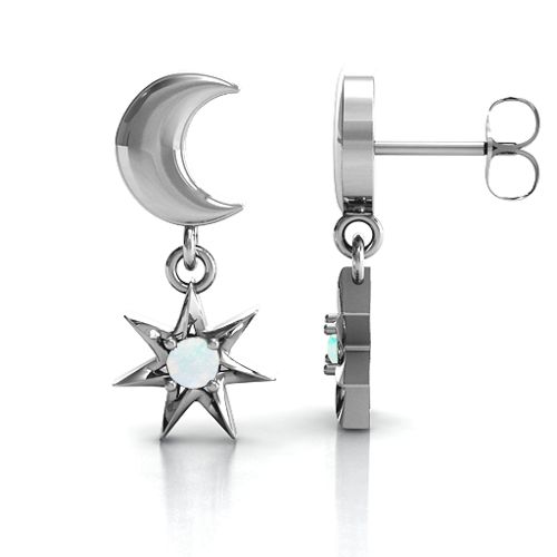 "Lights in the Night" Dangling Earrings – Sterling Silver with Opal