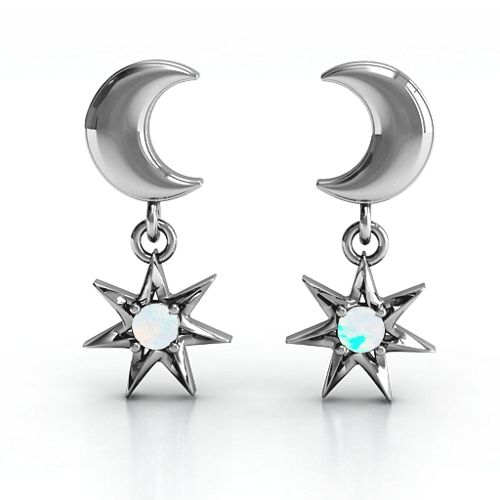 "Lights in the Night" Dangling Earrings – Sterling Silver with Opal