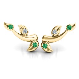Beyond Be-Leaf Earrings in 9K Solid Yellow Gold with Emerald and Cubic Zirconia