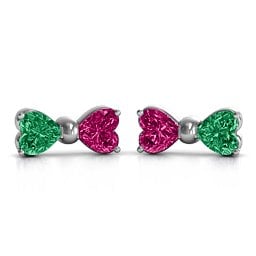 Adorable Bow Earrings in 925 Sterling Silver with Emerald and Ruby