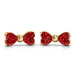 Adorable Bow Earrings in 9K Solid Yellow Gold with Garnet