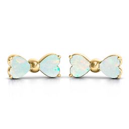 Adorable Bow Earrings in 9K Solid Yellow Gold with Opal