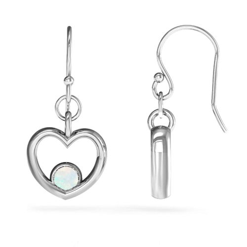 Dangling Heart Gemstone Earrings – Sterling Silver with Opal