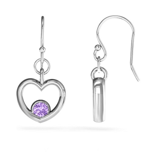 Dangling Heart Gemstone Earrings – Sterling Silver with Amethyst