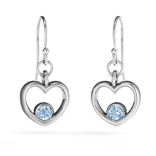 Dangling Heart Gemstone Earrings – Sterling Silver with Aquamarine
