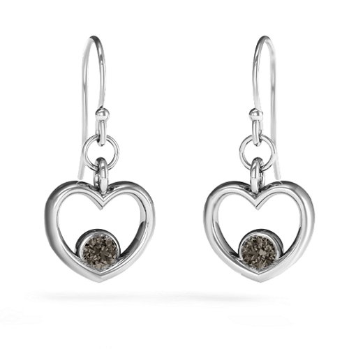 Dangling Heart Gemstone Earrings – Sterling Silver with Smokey Quartz