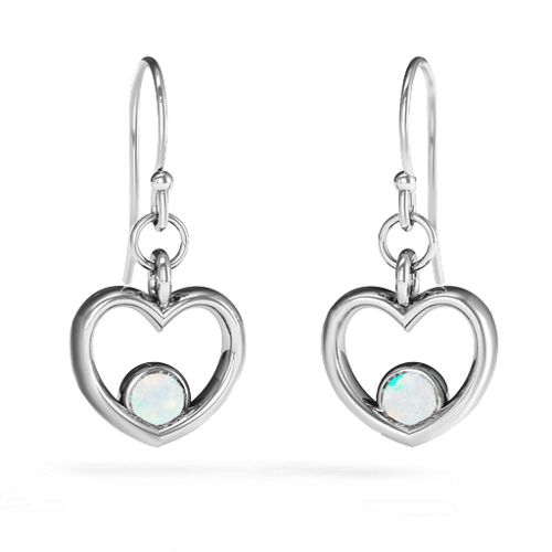 Dangling Heart Gemstone Earrings – Sterling Silver with Opal