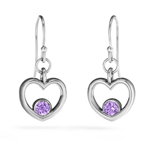 Dangling Heart Gemstone Earrings – Sterling Silver with Amethyst