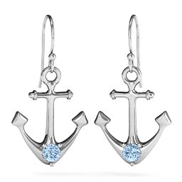 Gemstone Anchor Earrings in 925 Sterling Silver with Aquamarine
