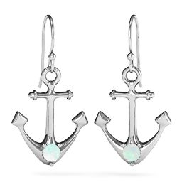 Gemstone Anchor Earrings in 925 Sterling Silver with Opal