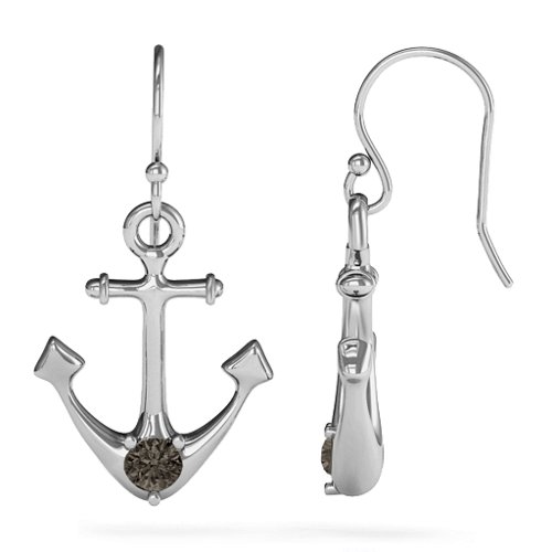 Gemstone Anchor Earrings – Sterling Silver with Smokey Quartz