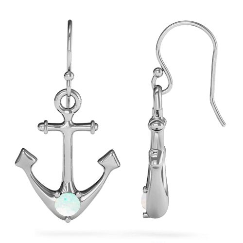 Gemstone Anchor Earrings – Sterling Silver with Opal
