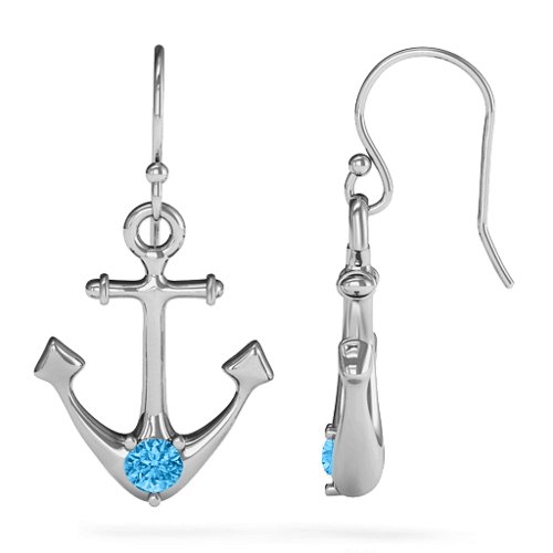Gemstone Anchor Earrings – Sterling Silver with Blue Topaz