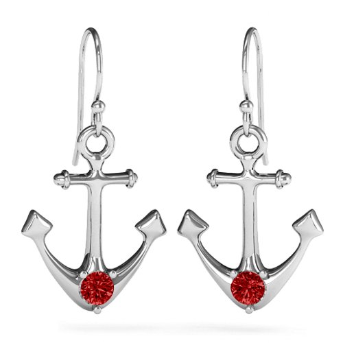 Gemstone Anchor Earrings – Sterling Silver with Garnet