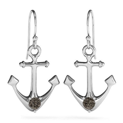 Gemstone Anchor Earrings – Sterling Silver with Smokey Quartz