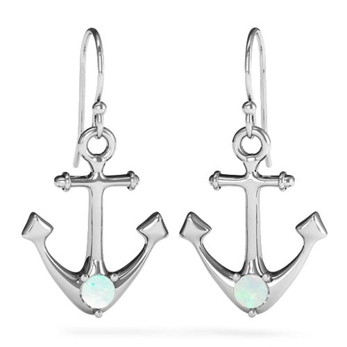 Gemstone Anchor Earrings – Sterling Silver with Opal