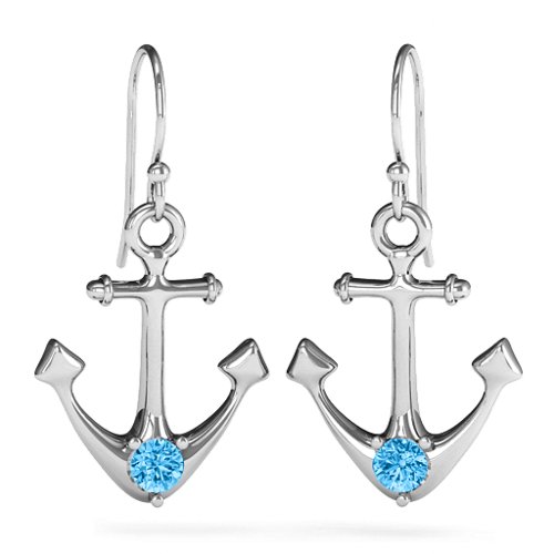 Gemstone Anchor Earrings – Sterling Silver with Blue Topaz