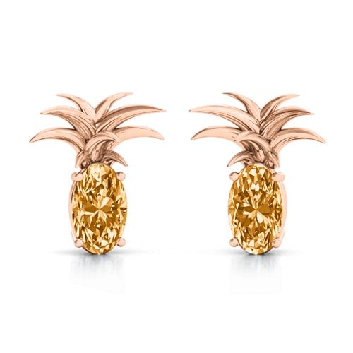 Oval Stone Pineapple Earrings – 9kt Rose Gold with Citrine