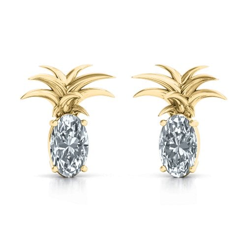Oval Stone Pineapple Earrings – 9kt Yellow Gold with Diamond