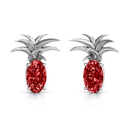 Oval Stone Pineapple Earrings in 925 Sterling Silver with Garnet