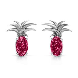 Oval Stone Pineapple Earrings in 925 Sterling Silver with Ruby