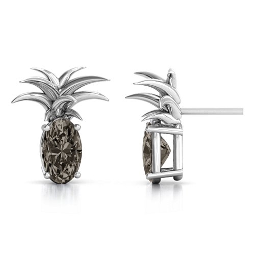 Oval Stone Pineapple Earrings – Sterling Silver with Smokey Quartz